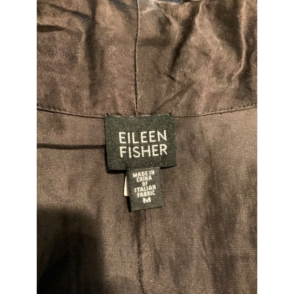 Eileen Fisher Long Brown Silky Snap Button-Up Jacket W/ Rear Vent, Size Medium - Picture 7 of 7